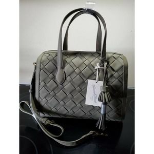 Universal Thread Womens Satchel Handbag Olive Basket Woven Tassel Zipper New